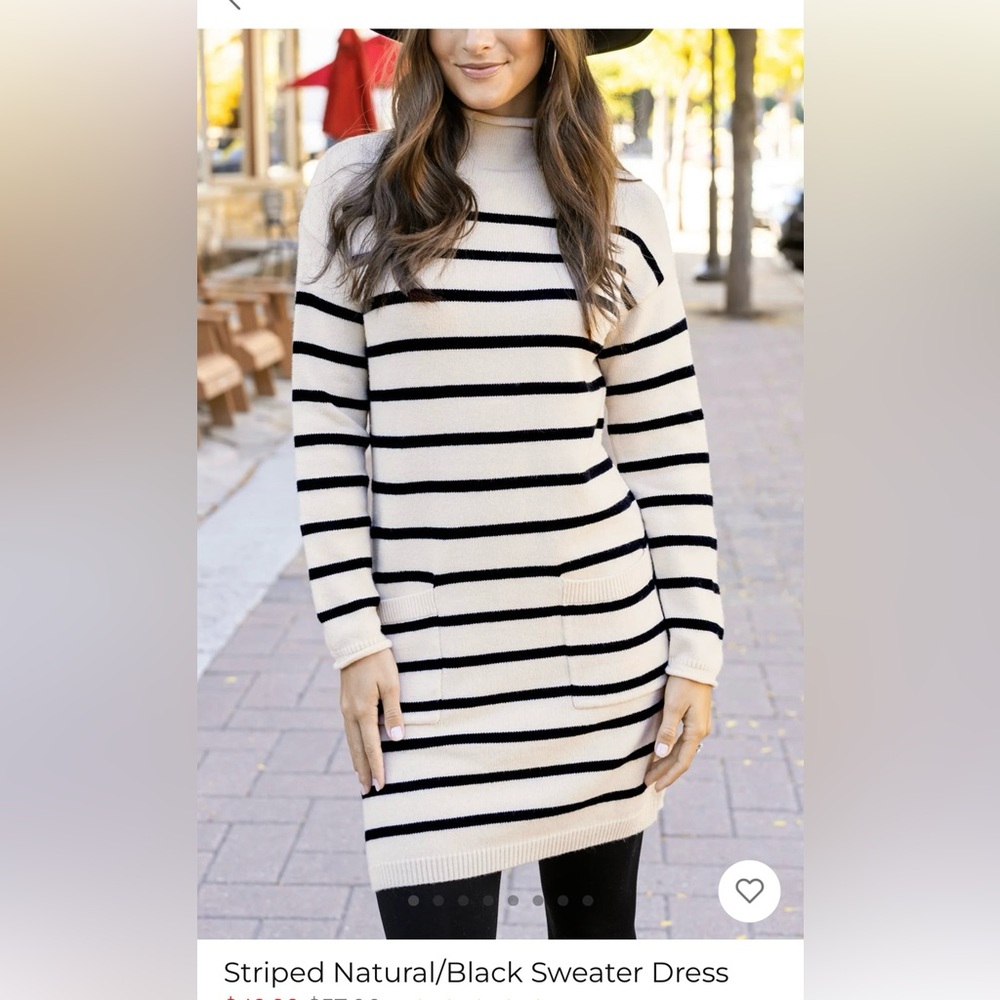 EUC Grace & Lace Striped Natural/Black Sweater Dress